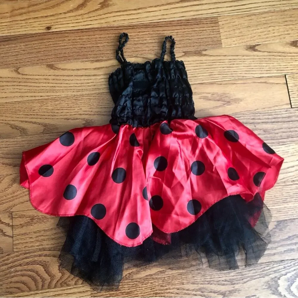 Bumble Bee Polk-a-dot Smocked Bodice Wings Red Black Dress Toddler Girl Size 2T